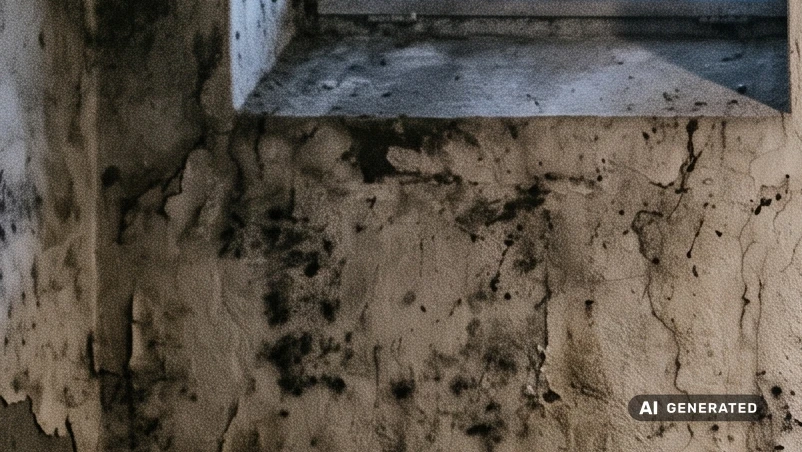 Schwarzer Schimmel und Sporen an feuchter Wand